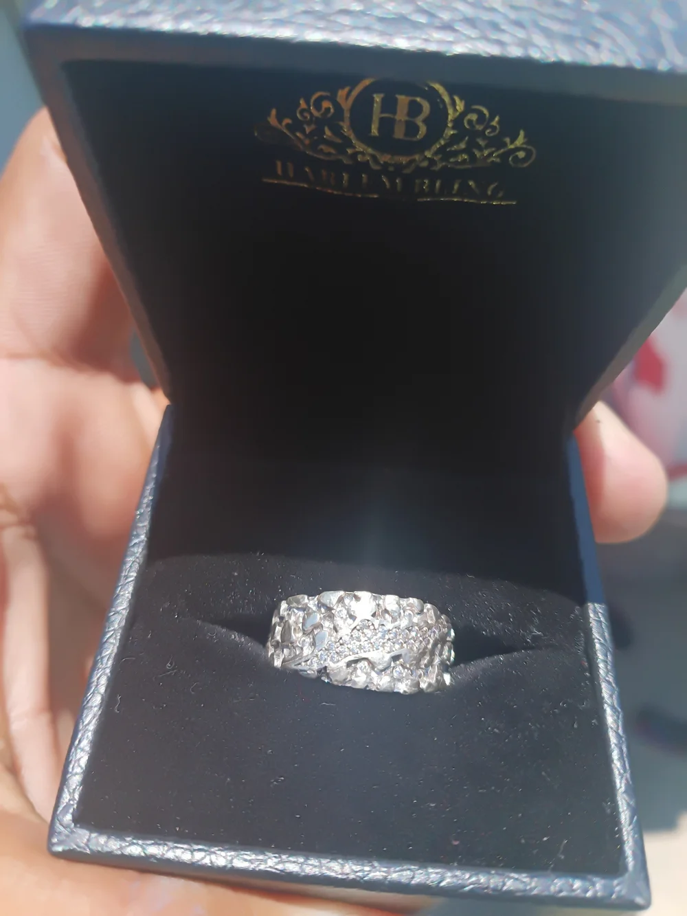 Sterling Silver Natural Diamond Nugget Ring